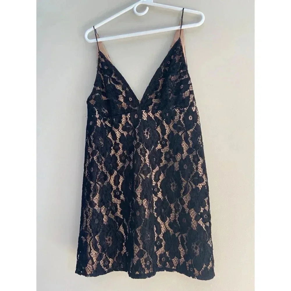 Free People Dangerous Love Black Mini Dress Lace Floral New with tags Size 8